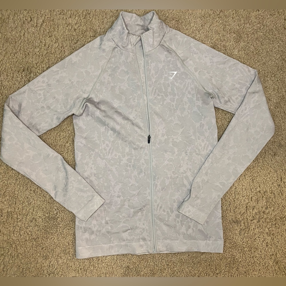 Gymshark Adapt Animal Print Gray seamless full zip workout jacket